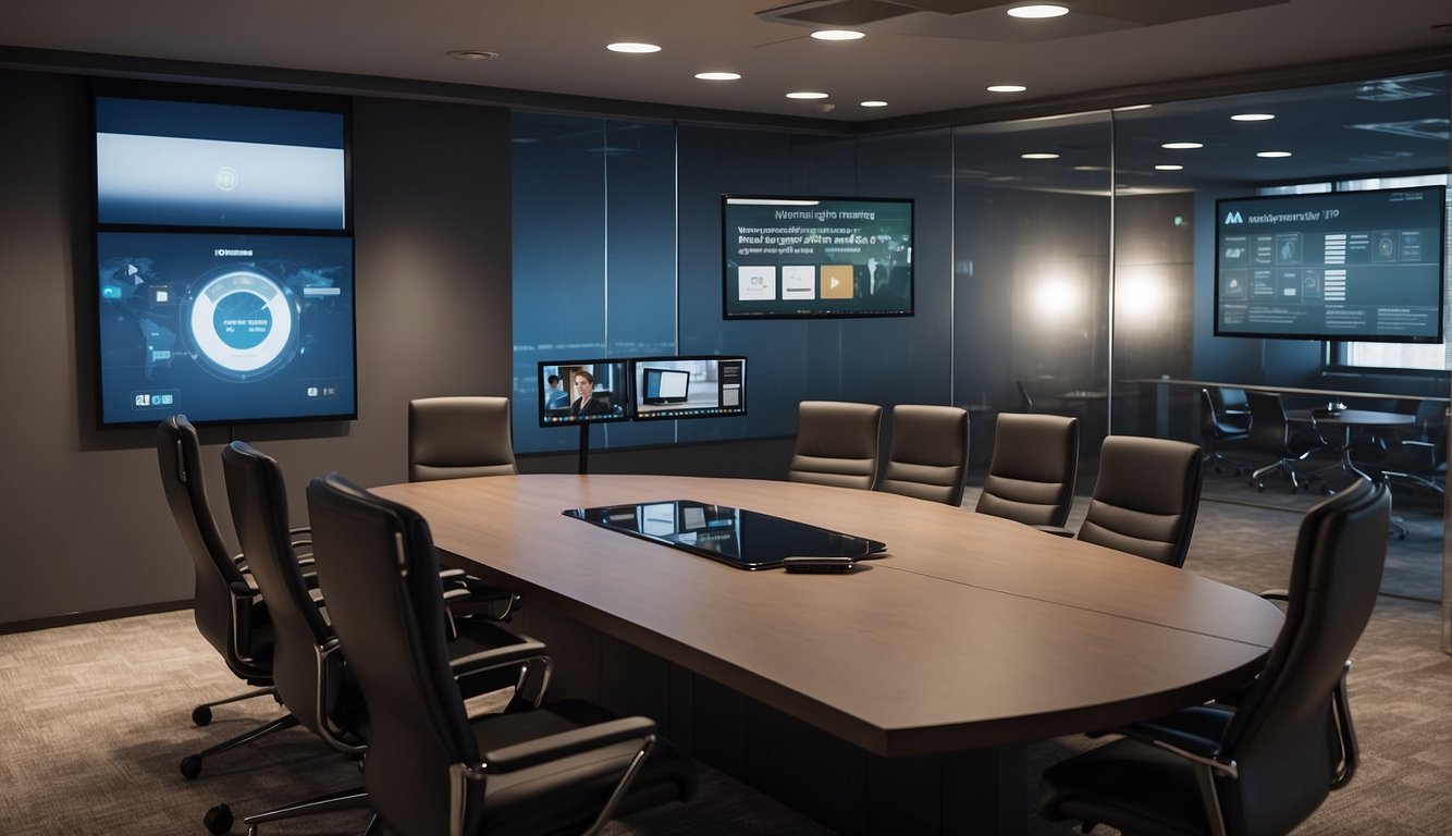 A virtual meeting room with interactive tools and technology, reflecting a professional and engaging atmosphere