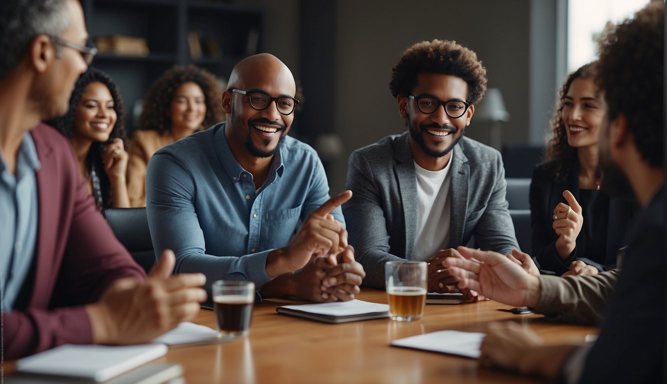 A diverse group of virtual meeting participants engage with enthusiasm, contributing ideas and perspectives in an inclusive and participatory environment