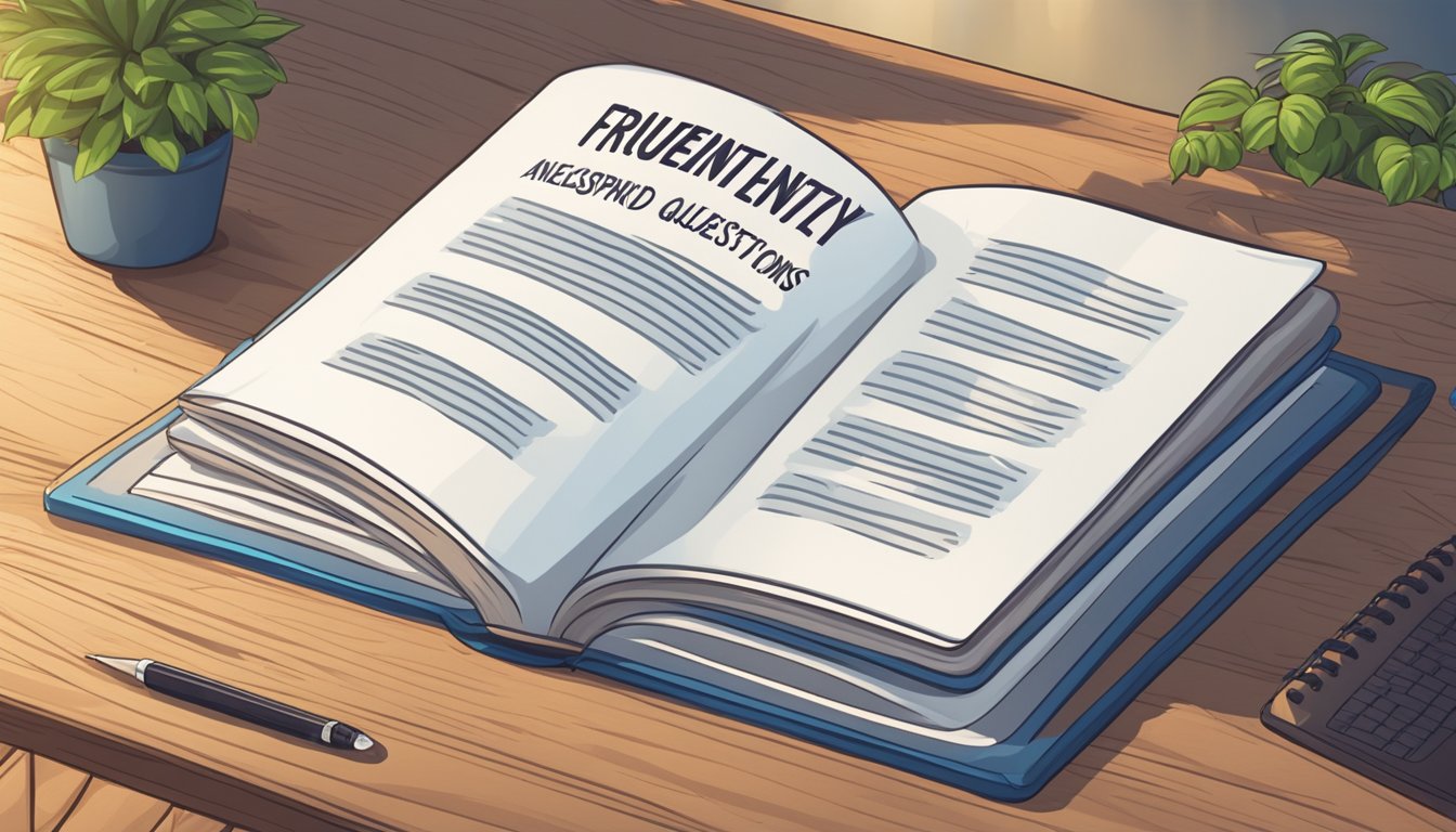 An open book with the title "Frequently Asked Questions Innerspring Mattress Definition" on a wooden desk