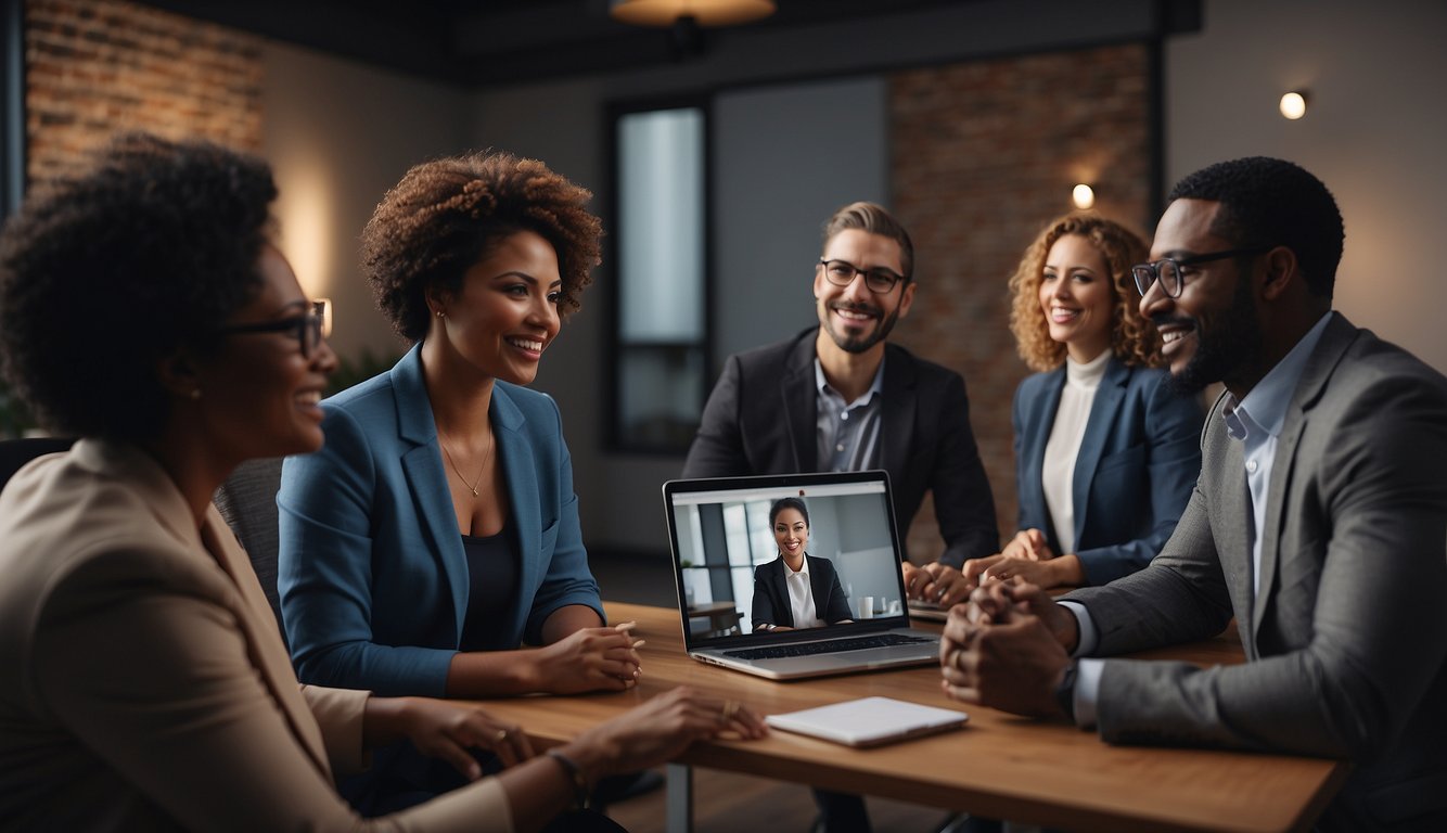 A group of diverse individuals engage in a virtual meeting, displaying empathy, active listening, and clear communication, illustrating the foundations of emotional intelligence in leadership