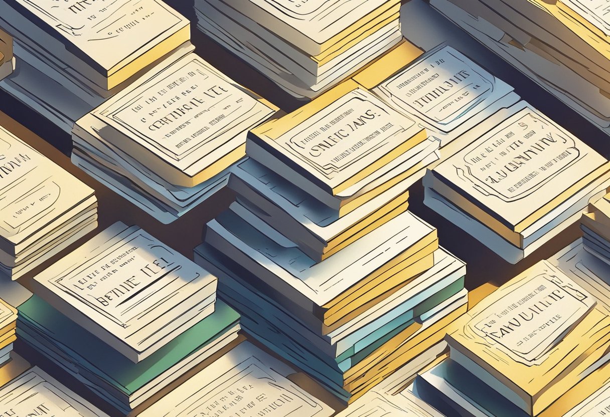 A stack of quote cards arranged in a neat row, with bold, inspiring words written in elegant script. Rays of sunlight streaming in, casting a warm glow on the quotes