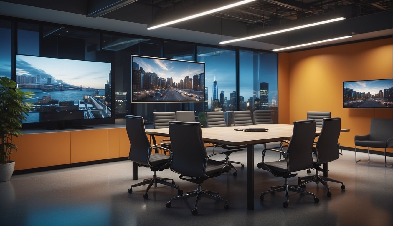 A virtual meeting room with vibrant colors and engaging visuals, showcasing seamless interaction and collaboration among participants