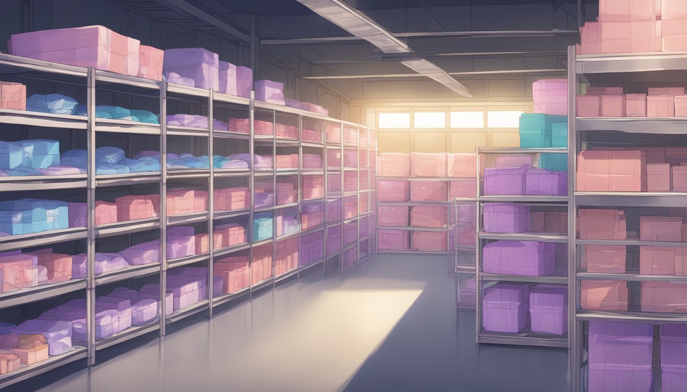 A climate-controlled storage facility with shelves of carefully packaged sex dolls, protected from dust and light