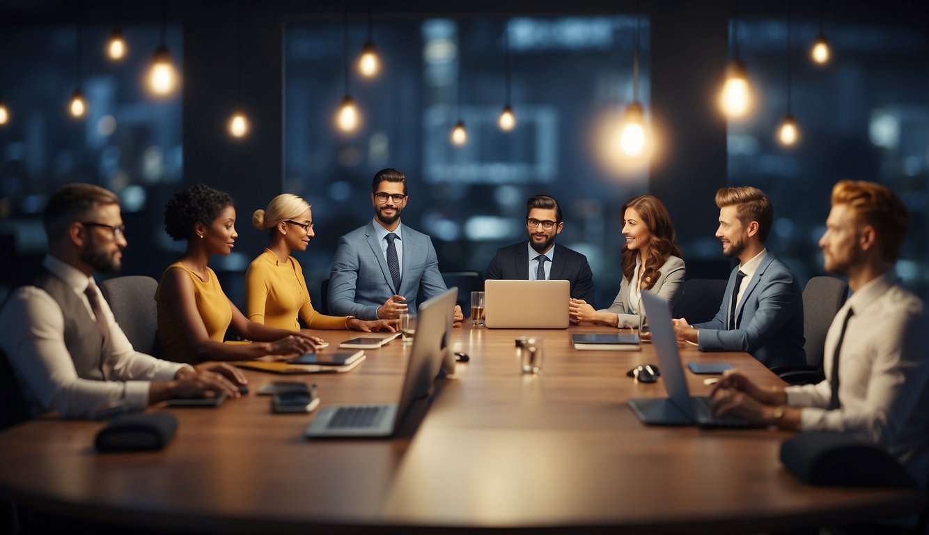 A diverse group of avatars engage in problem-solving discussions via virtual meeting platforms, utilizing collaborative tools to overcome technical obstacles
