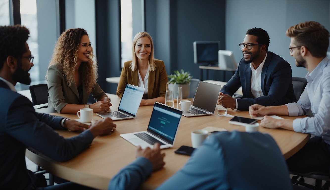 A group of virtual meeting participants engage in collaborative discussions, sharing ideas and working together to adapt meeting agendas for effective virtual teamwork