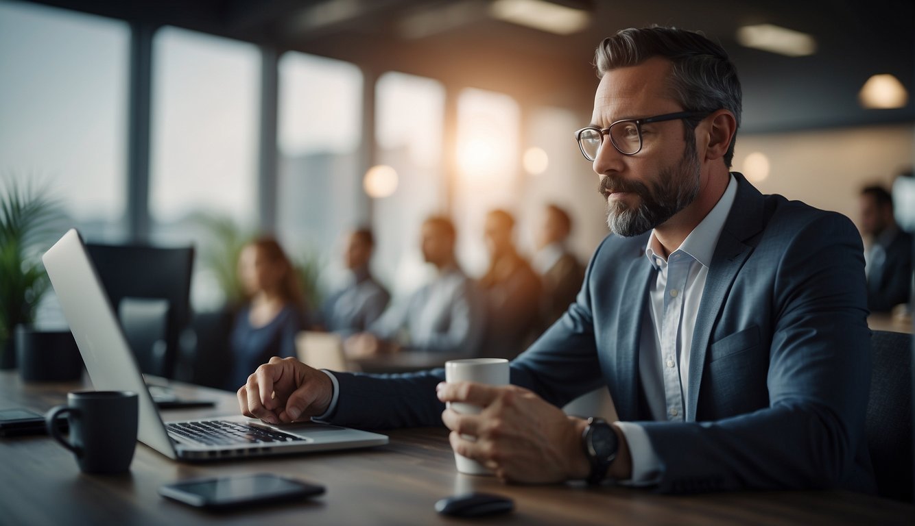 A dynamic virtual meeting with impactful visuals, incorporating elements of effective visual storytelling