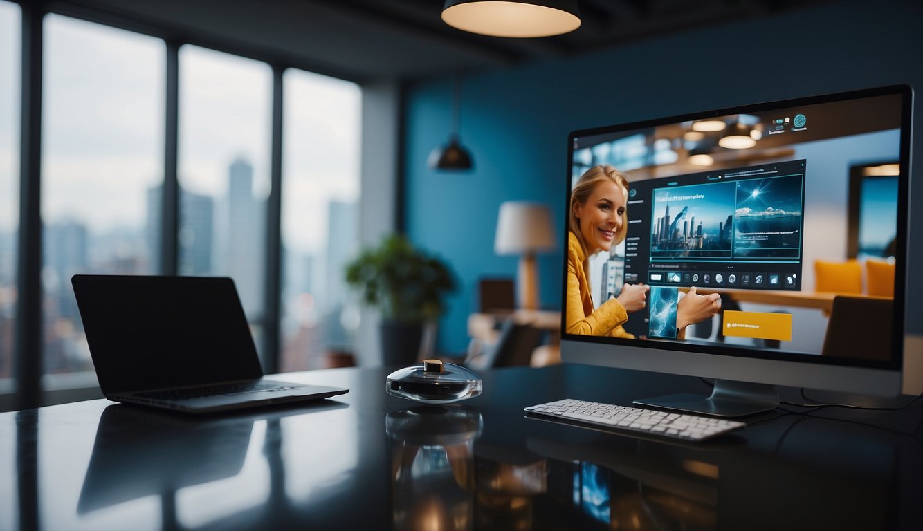 A virtual meeting with dynamic visuals, engaging storytelling, and impactful narrative. Vibrant colors, diverse imagery, and clear messaging create an immersive experience