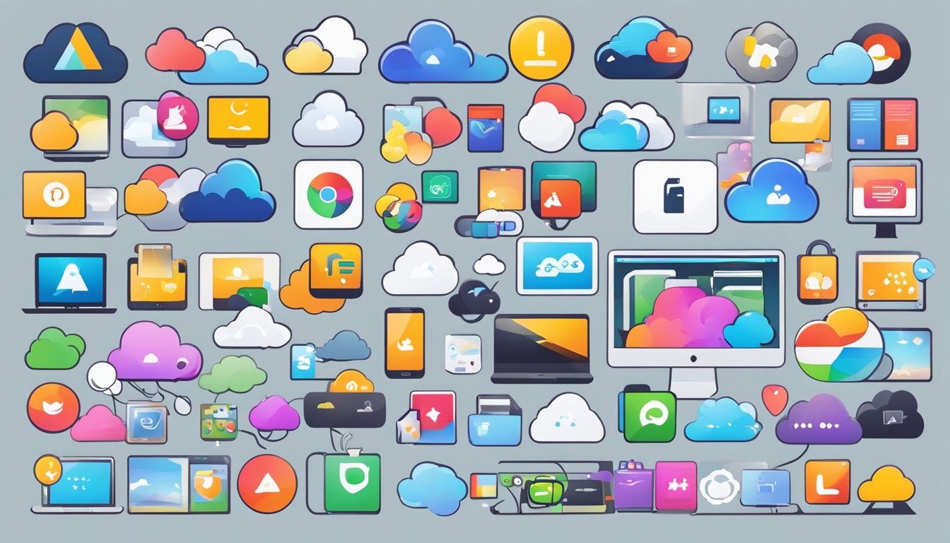 Various cloud storage providers' logos displayed on a computer screen with review ratings and recommendations