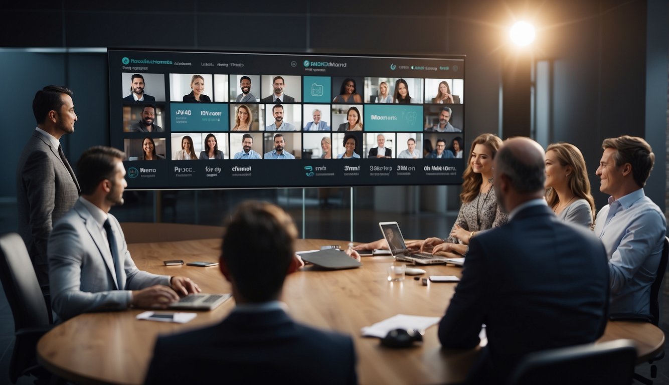 A virtual meeting scene with open, transparent communication and a sense of trust among participants, leading to positive outcomes