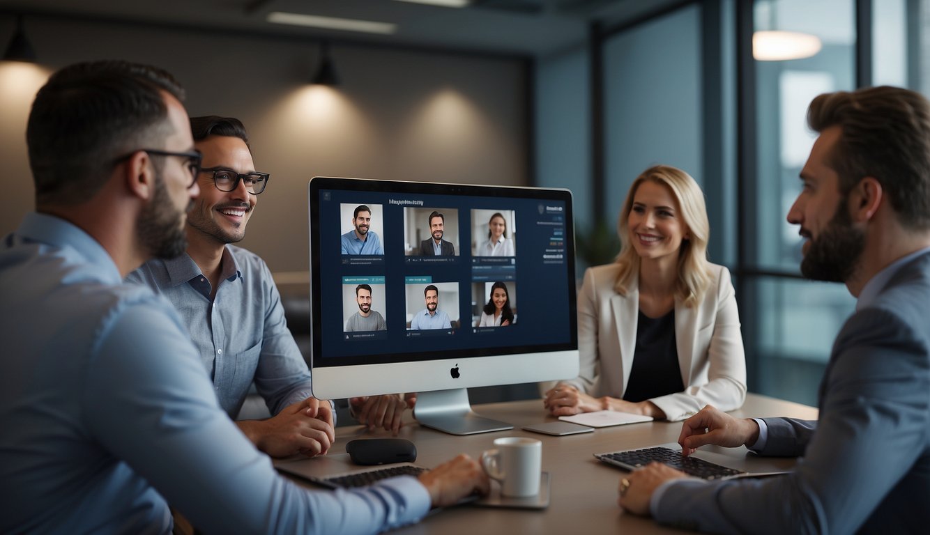 A virtual meeting with participants engaged and attentive, using clear and concise communication strategies to convey information effectively