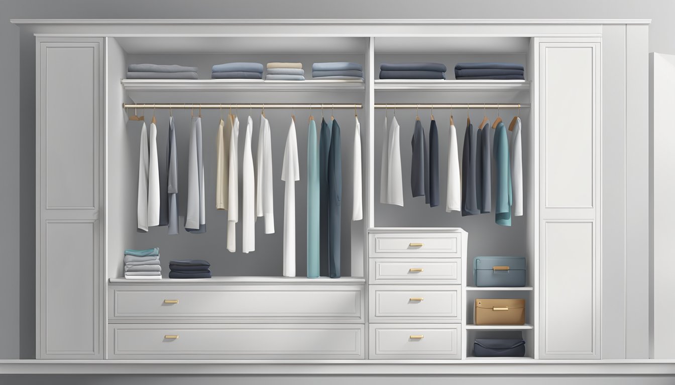 A white wardrobe stands against a plain background