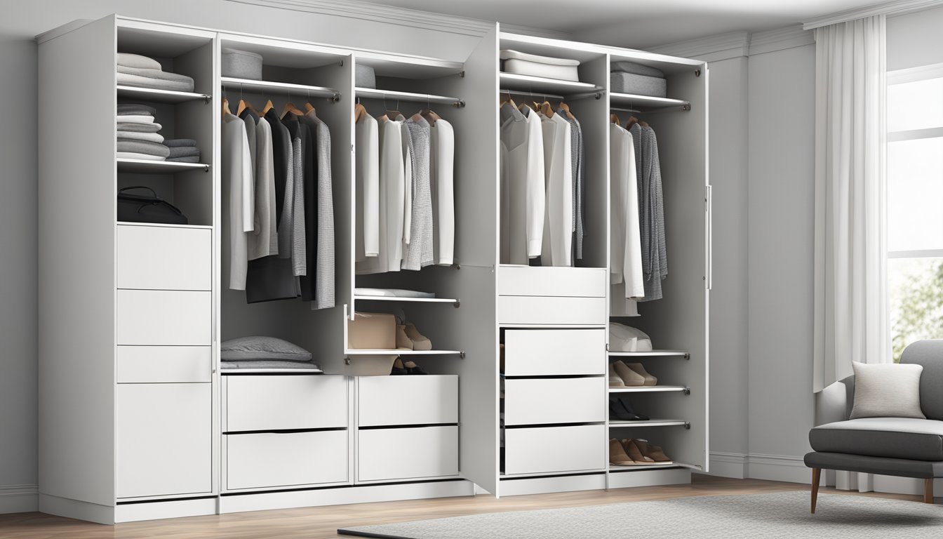 A white wardrobe with sleek, modern design and functional compartments