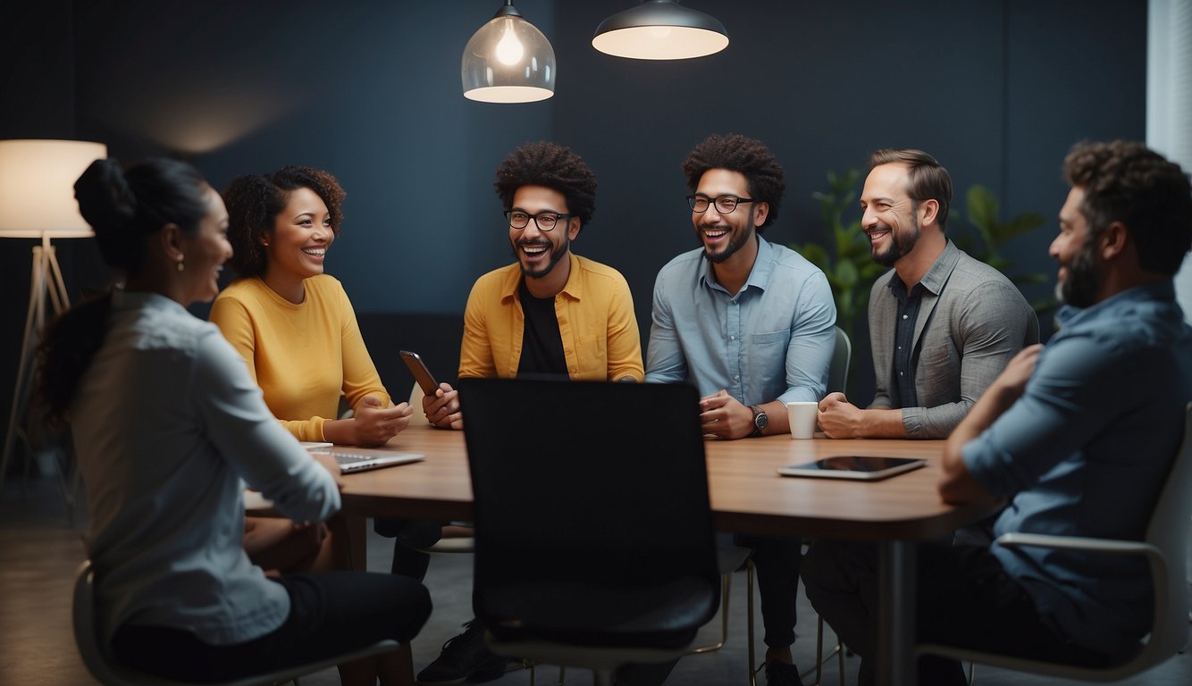 A group of diverse avatars engage in a virtual icebreaker activity, sharing ideas and laughter to energize their remote meeting