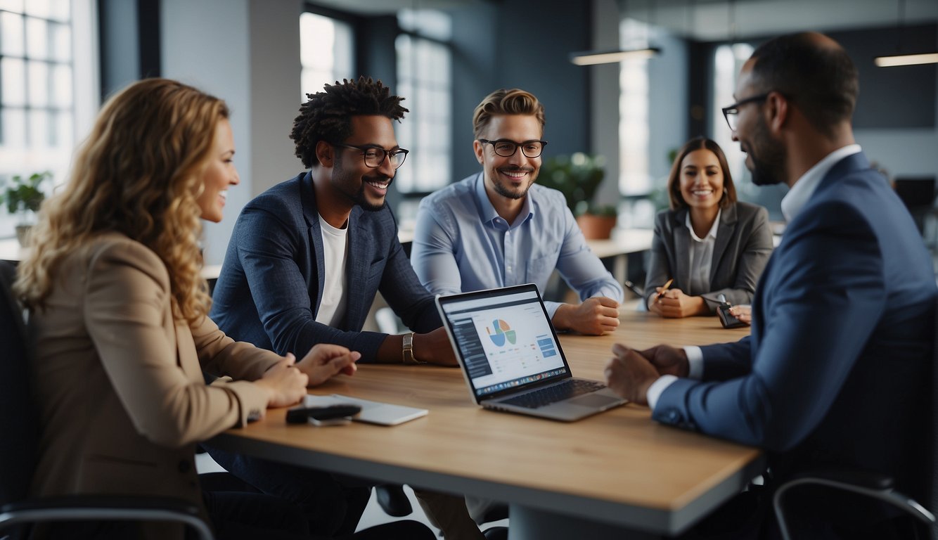 A virtual meeting with diverse participants engaging in lively discussions, supported by interactive tools and clear communication