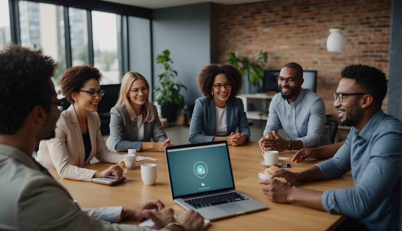 A group of diverse individuals engage in a lively virtual meeting, utilizing various communication tools and techniques to overcome fatigue and maintain engagement