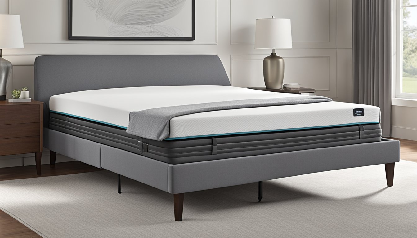 A slatted bed base adjusts to different positions, providing optimal comfort and support for the sleeper. The base features advanced technology for customizable positioning and enhanced sleep quality