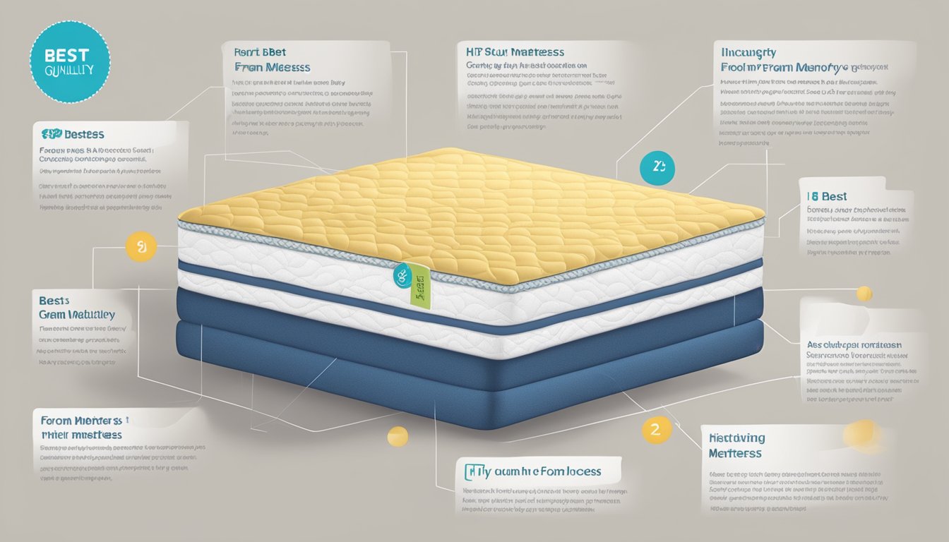 A mattress being unzipped to reveal layers of memory foam, with a label indicating "Best Quality Foam Mattress."