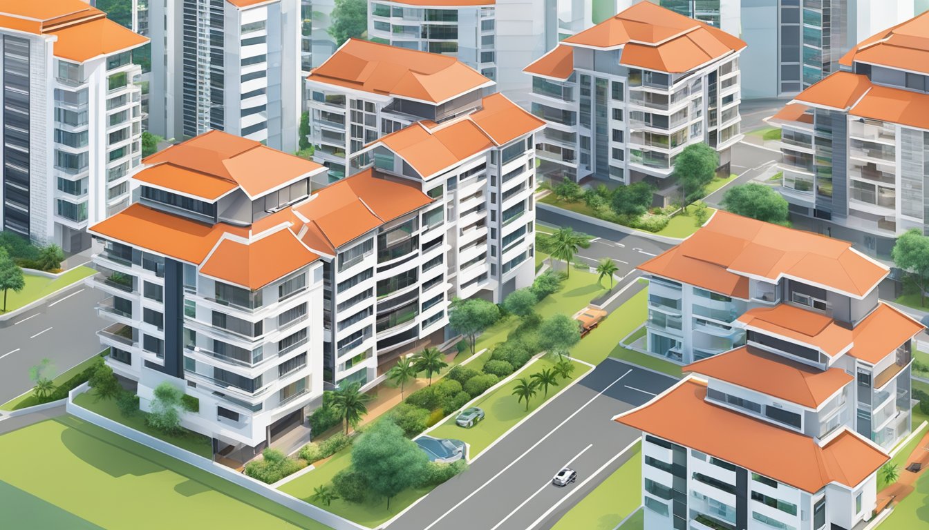 A modern Singaporean home with an OCBC sign, surrounded by HDB and private homes, symbolizing new property purchases