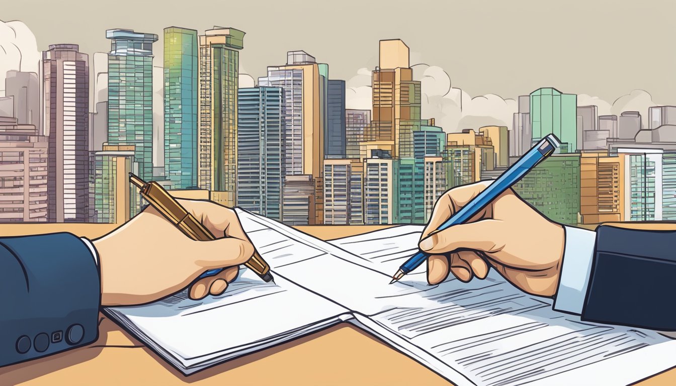 A hand signing a loan agreement with OCBC for a new purchase of a home in Singapore