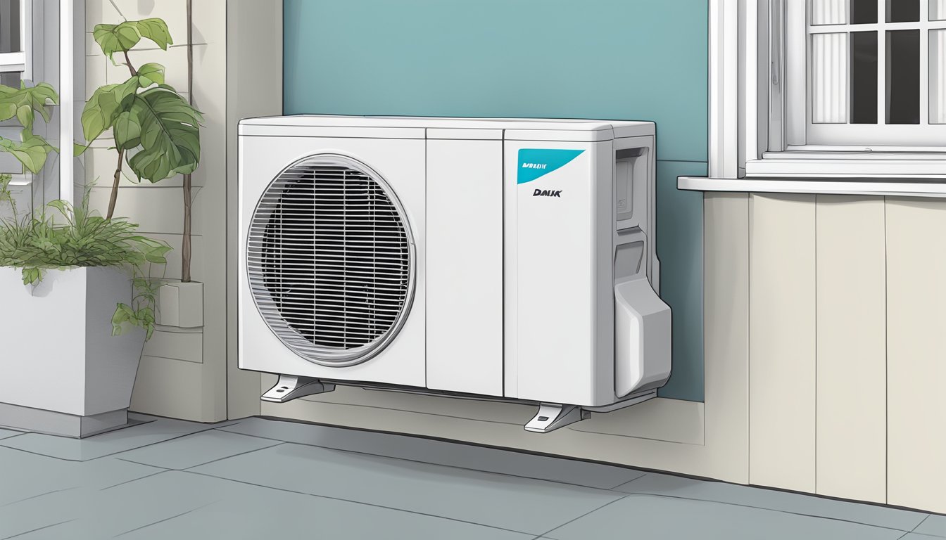 A Daikin air conditioner set to dry mode with FAQ booklet nearby