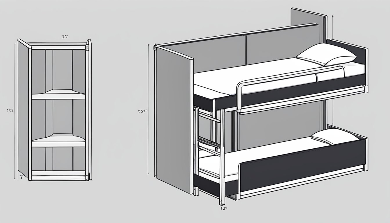 Two single beds connected by a hinge, easily foldable into a bunk bed. Clean lines and modern design with built-in storage compartments