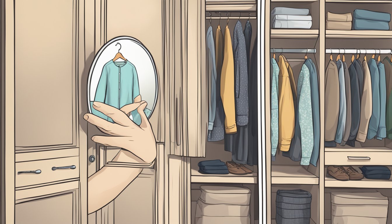 A hand reaches for a mirror in a wardrobe, labeled "Frequently Asked Questions."