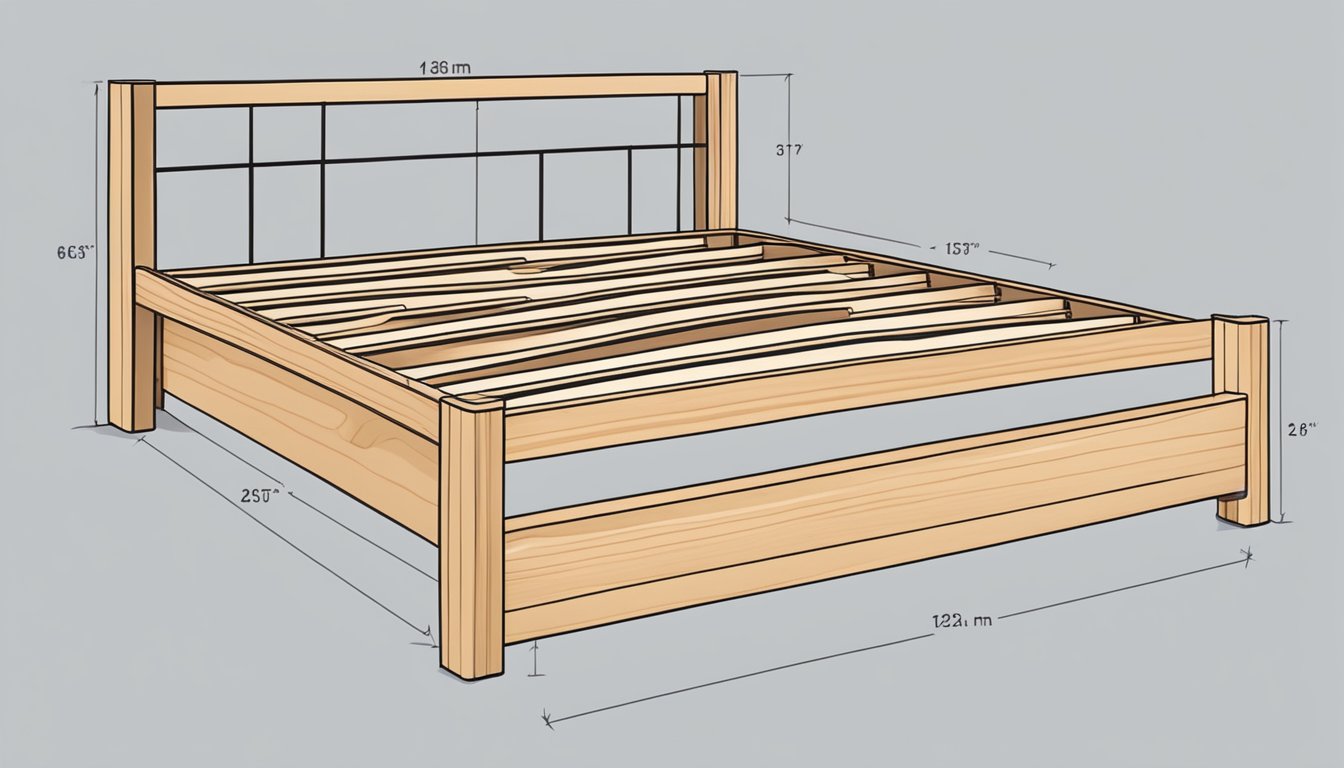 A sturdy king bed frame with evenly spaced wooden slats supporting the mattress, creating a strong and stable foundation for the bed