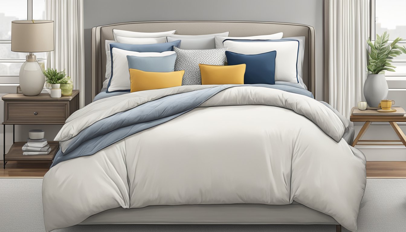 A variety of pillows in different sizes and shapes are displayed on a bed, showcasing options for comfort and support