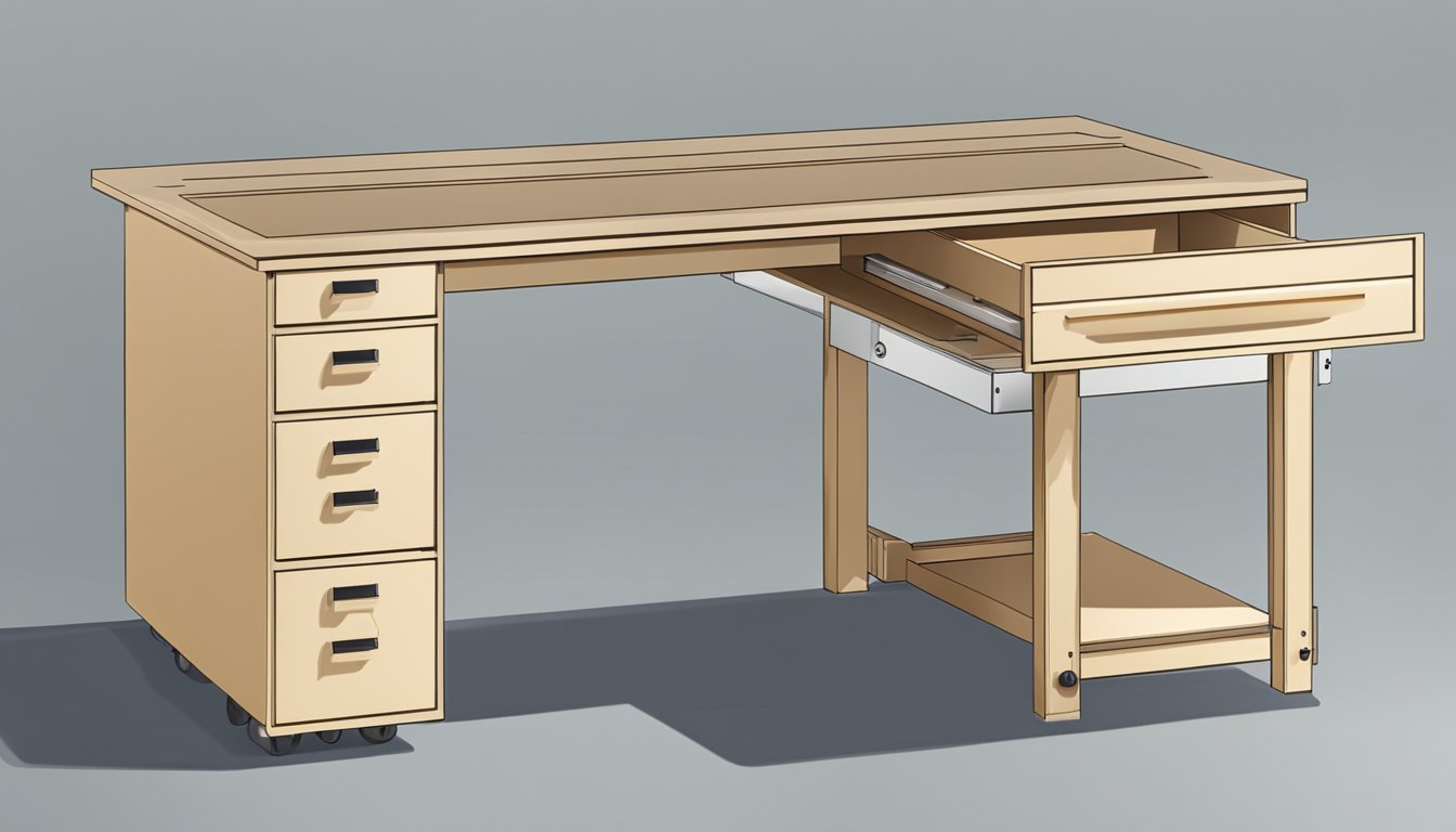 A study table with drawers is being purchased and assembled