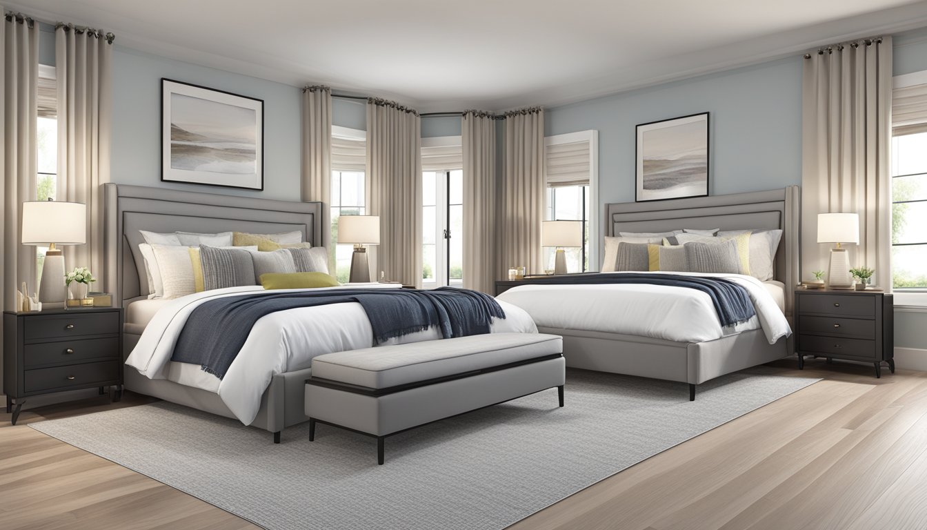 A spacious bedroom with a king size and queen size bed side by side, highlighting the size difference between the two options