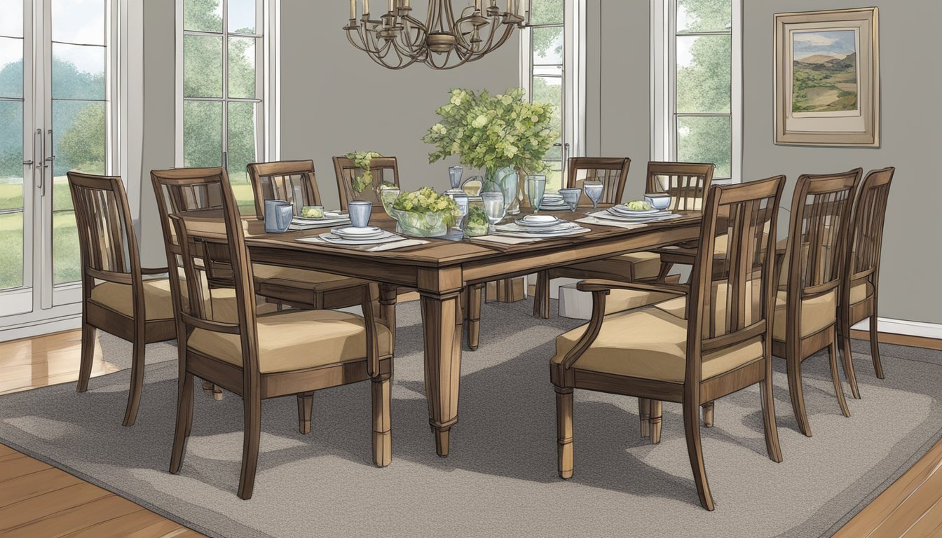 A dining table, 28-30 inches high, surrounded by chairs. Clear sightlines and comfortable reach for place settings