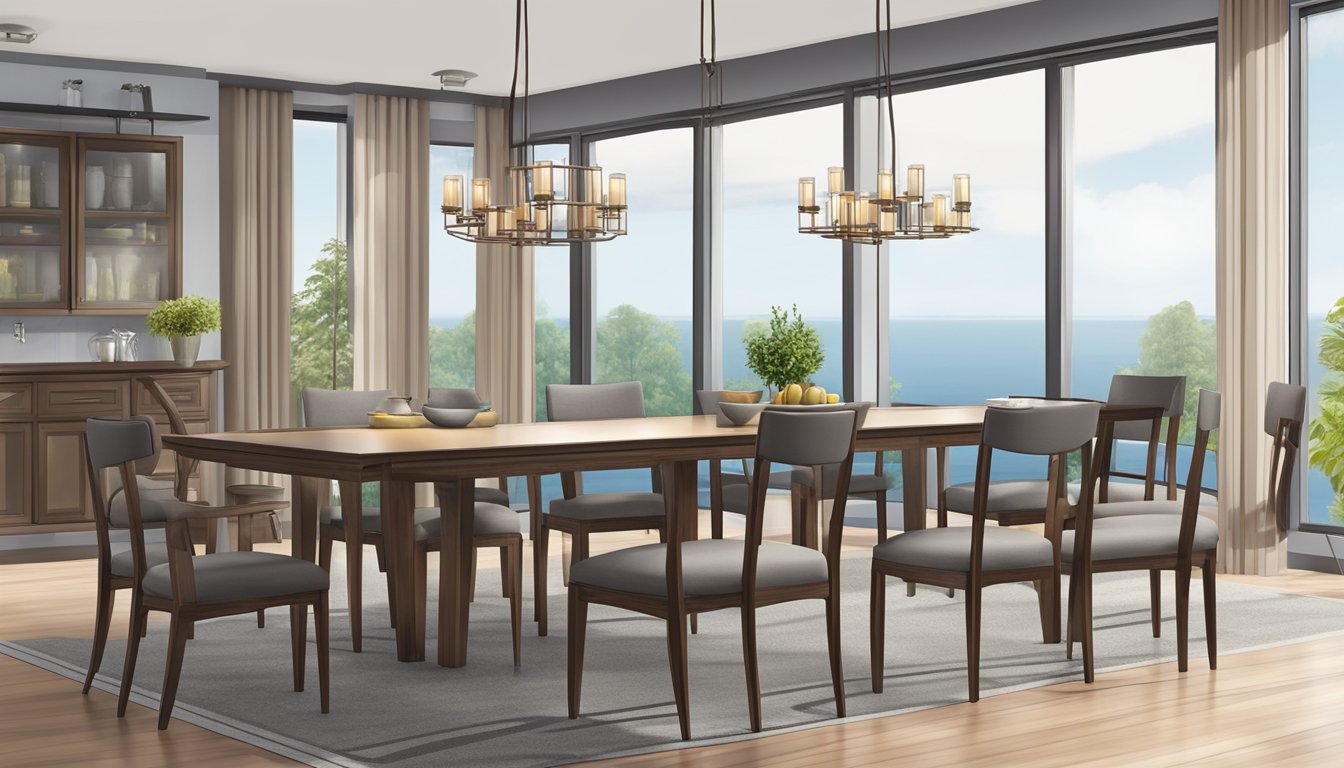 A dining table with chairs, set at a height of 28-30 inches, with a clear view of the tabletop and comfortable seating for diners