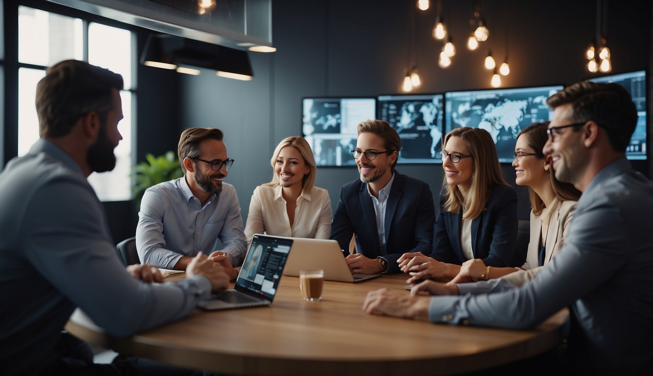 Teams collaborating virtually, using digital tools, sharing screens, and discussing strategies in a virtual meeting