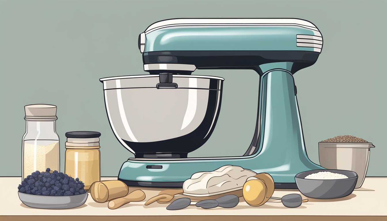 A hand mixer sitting on a kitchen countertop in Singapore, surrounded by various baking ingredients and utensils