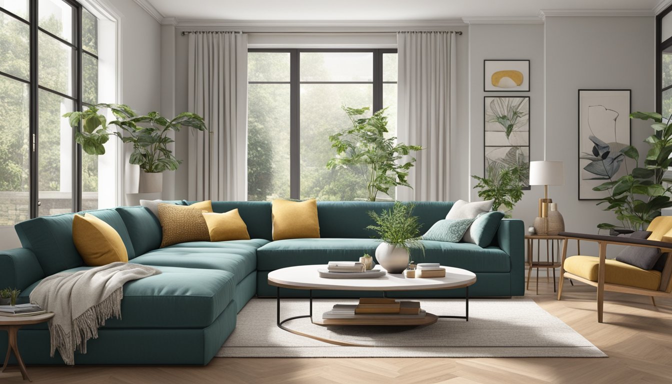 An L-shaped sofa sits comfortably in a cozy living room, perfectly fitting the space without overwhelming it. The size is just right, creating a welcoming and inviting atmosphere for relaxation and socializing