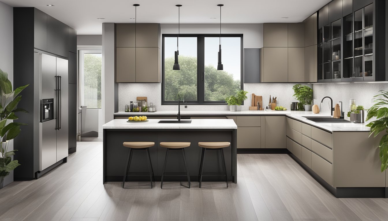 A sleek, modern BTO kitchen with floor-to-ceiling cabinets, a spacious island, and integrated appliances