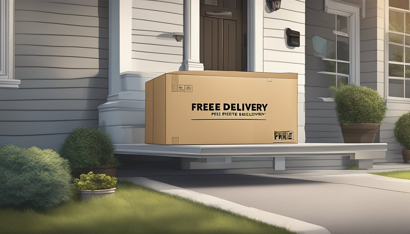 A mattress being delivered to a doorstep with a "free delivery" label