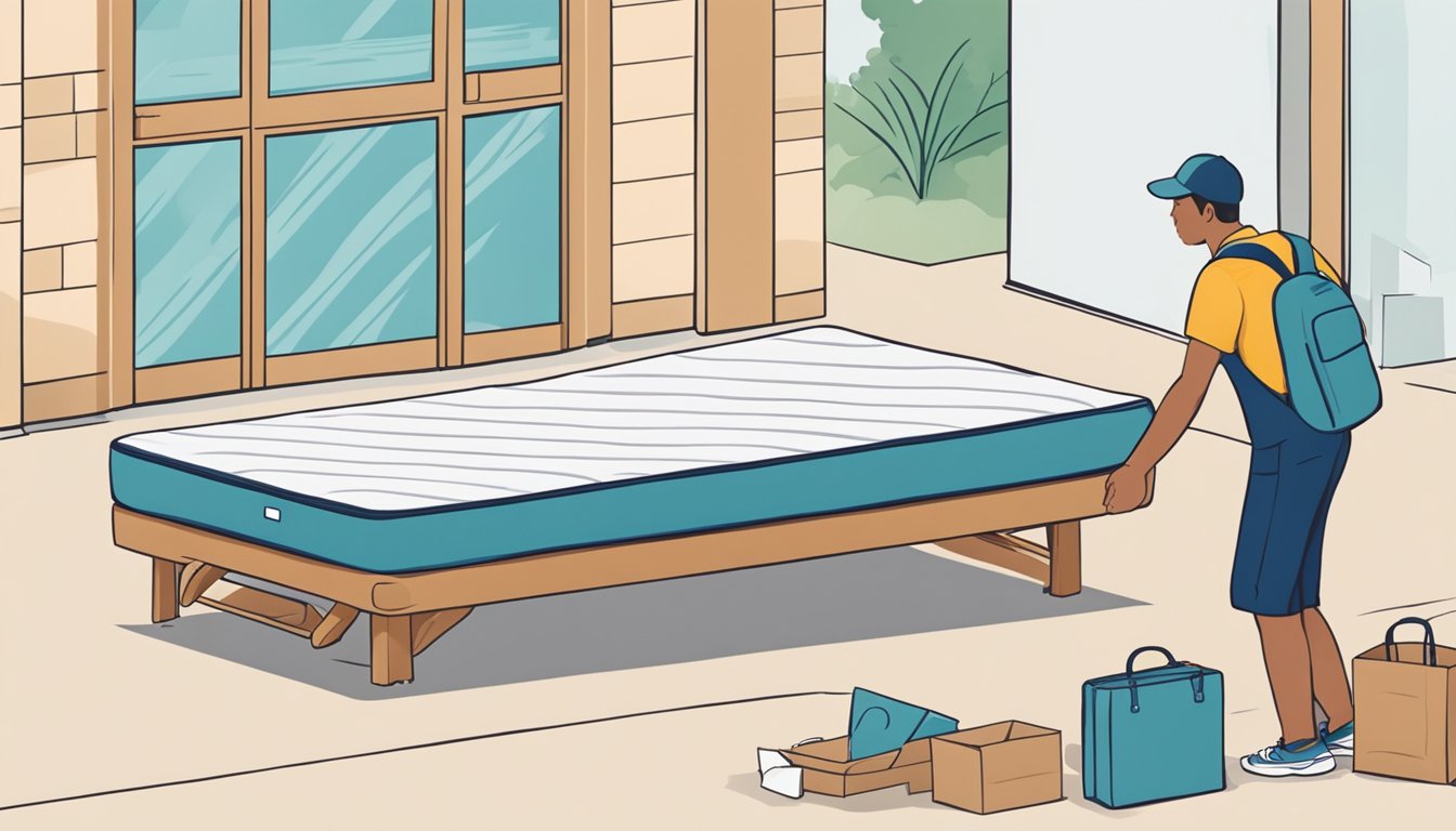 A mattress being ordered online with a click of a button and then seamlessly delivered to a doorstep for free