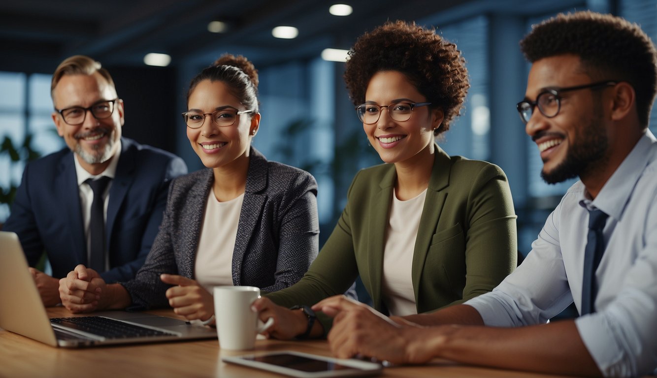 A group of diverse individuals engage in a virtual meeting, actively participating and collaborating to optimize group dynamics and productivity