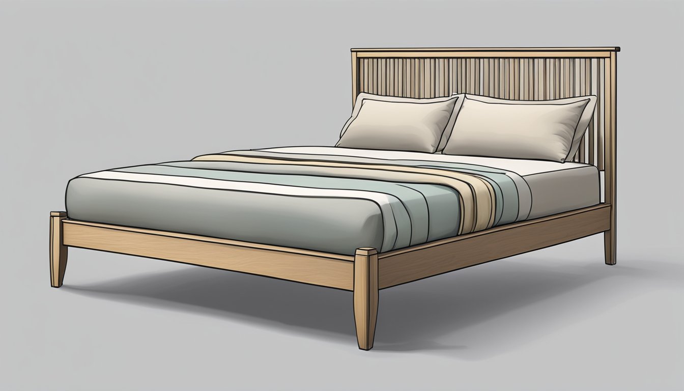 A full-size bed measures 54 inches wide and 75 inches long. It is typically depicted with a mattress, pillows, and a simple bed frame