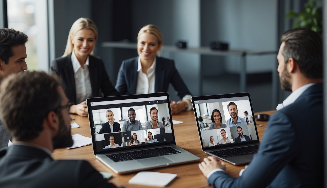A virtual meeting with multiple participants. Feedback is given and received, leading to improved communication and engagement