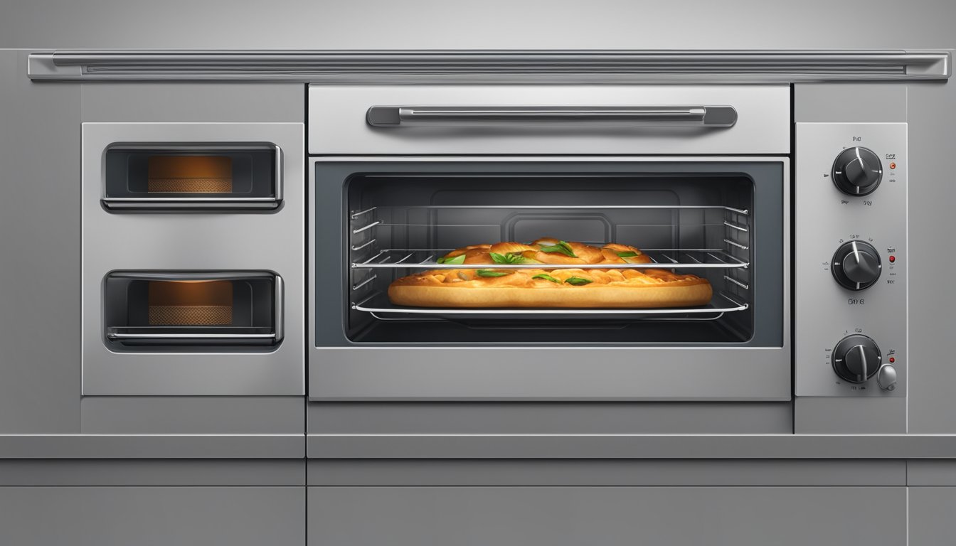 An electric oven sits idle with its display off and door closed, unplugged from the power source