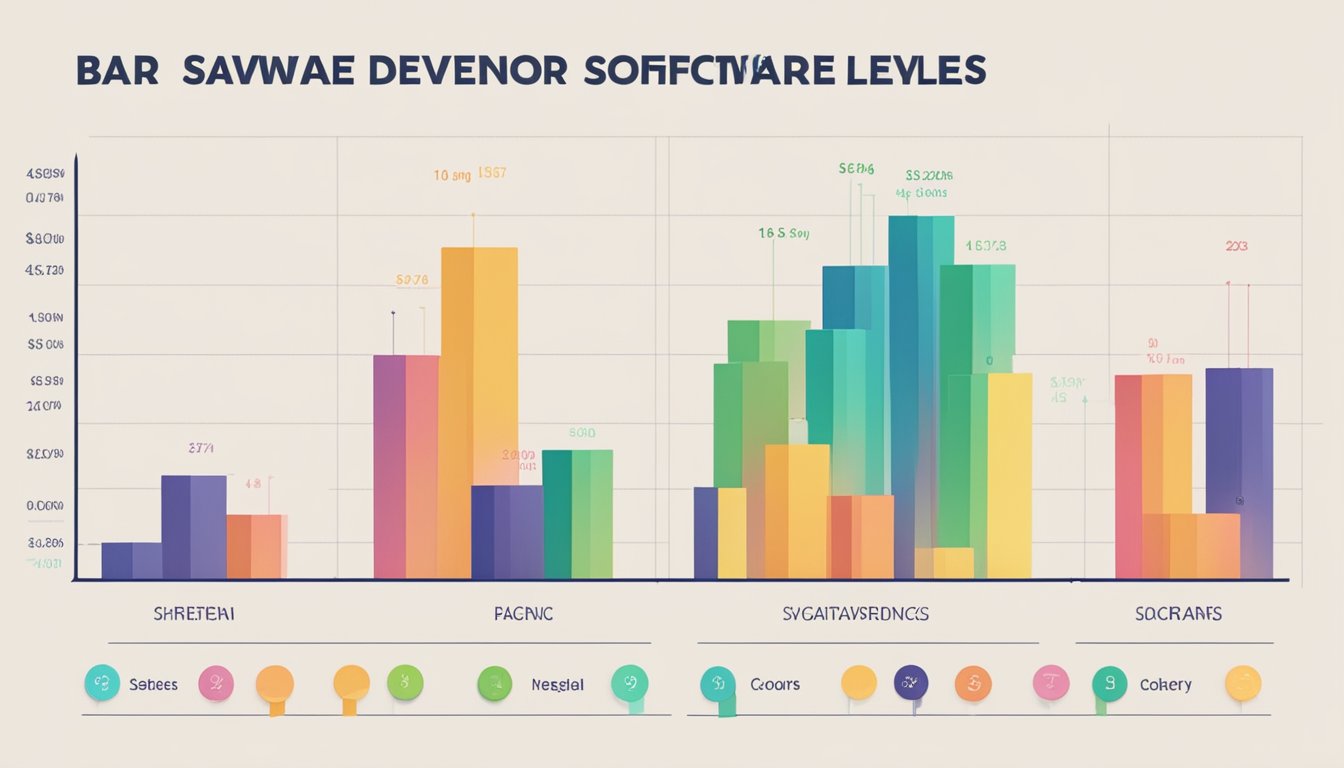 A bar graph showing salary ranges for software developers in Singapore, with labels indicating different experience levels and corresponding salaries