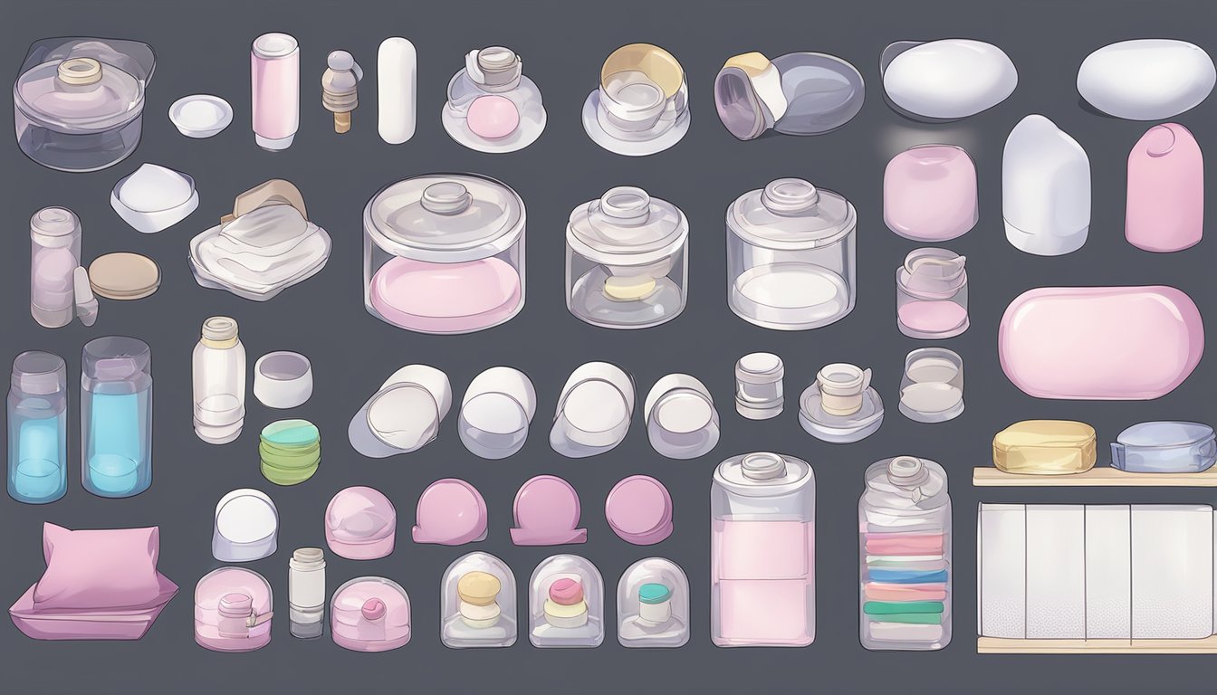 A variety of sex doll materials laid out with safety labels and allergy information for illustration