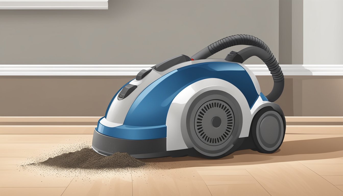 A vacuum cleaner sucking up dirt and debris with powerful suction, leaving behind a clean and pristine floor