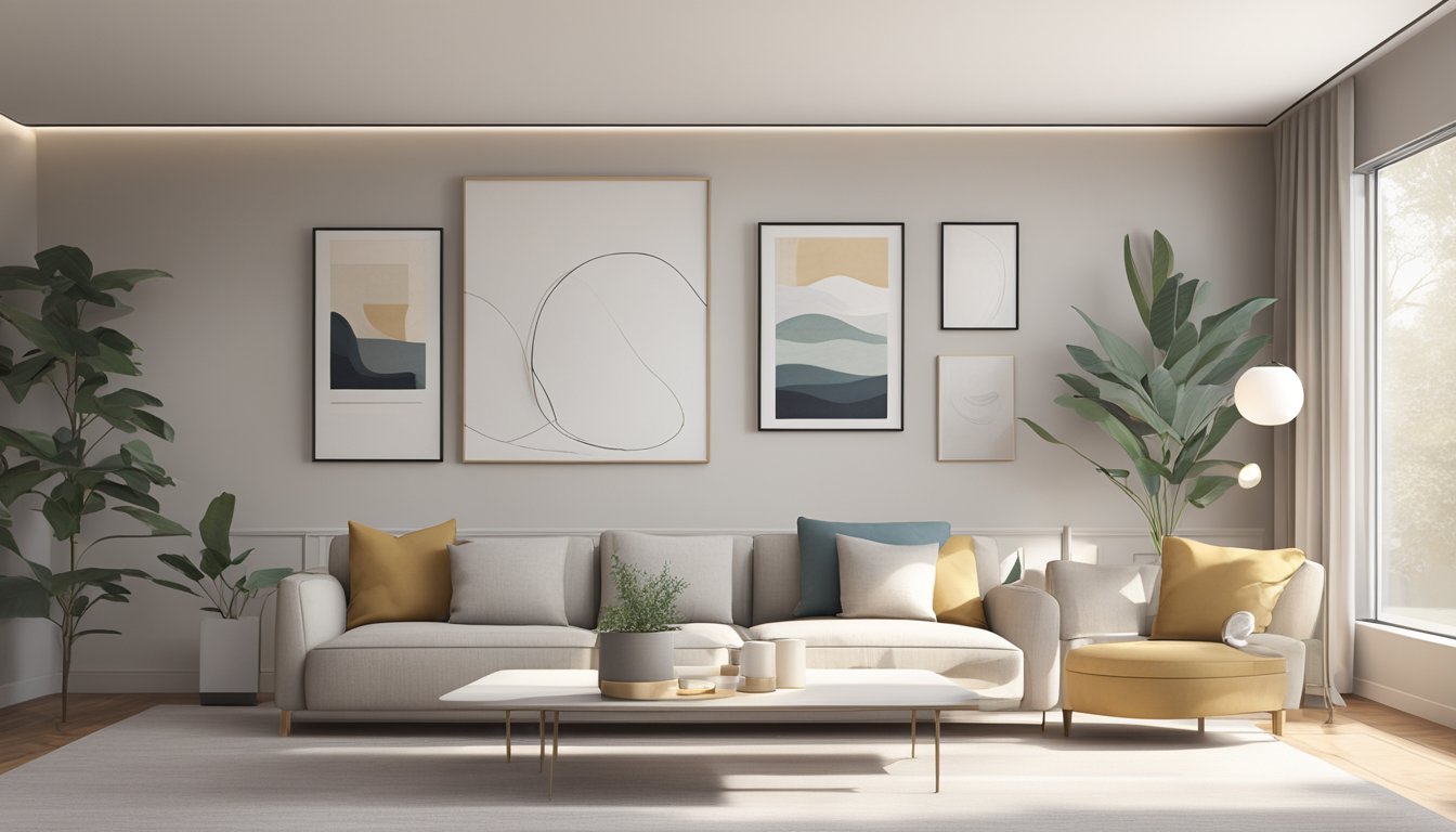 A clean, uncluttered living room with neutral colors, sleek furniture, and plenty of natural light. Minimalist decor and simple lines create a sense of calm and spaciousness