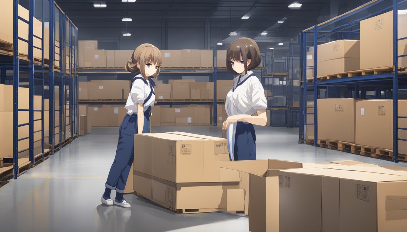 Sex dolls being carefully placed in padded boxes, secured with straps, and stored in a temperature-controlled warehouse for safe transportation