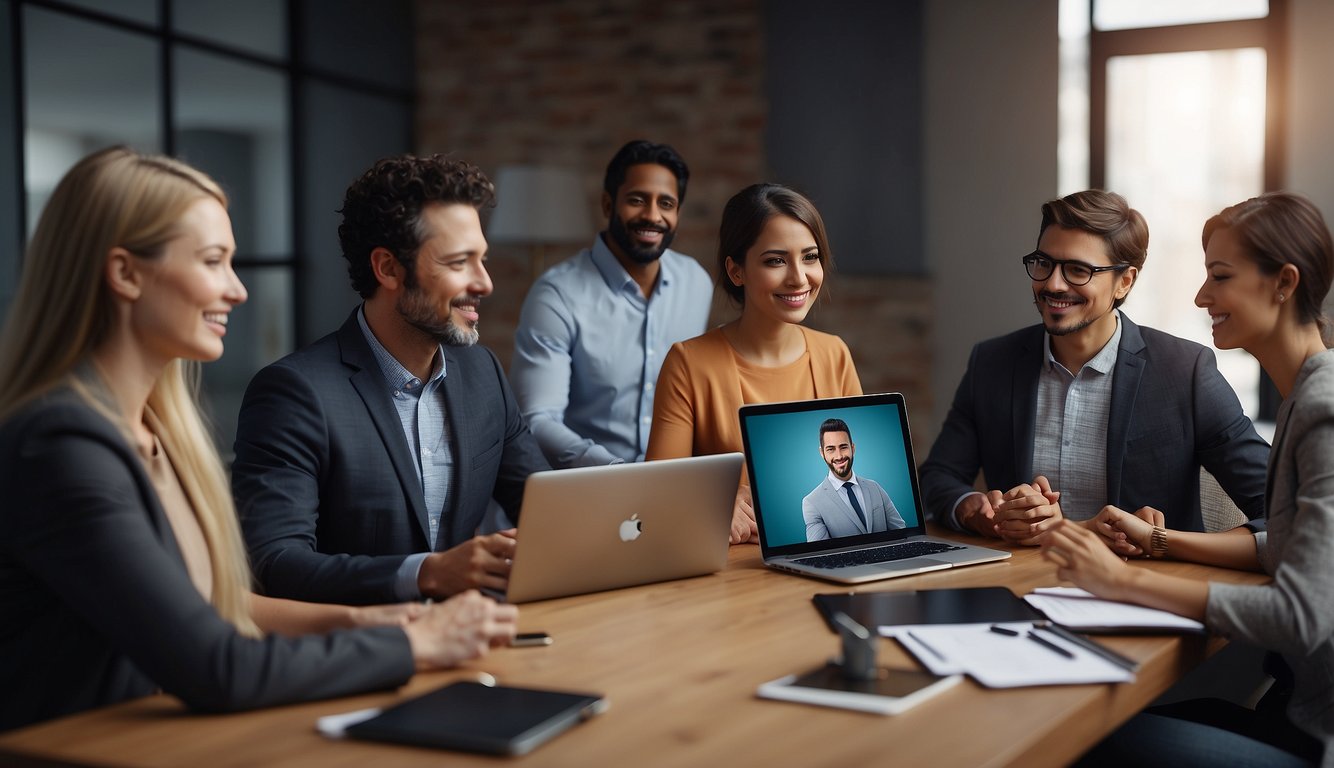 A diverse group of avatars engaging in a virtual meeting, with various backgrounds and abilities represented, all participating and contributing equally