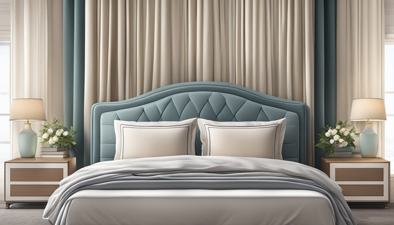 A queen size mattress with plush pillows and a cozy comforter, set against a backdrop of elegant curtains and a stylish headboard