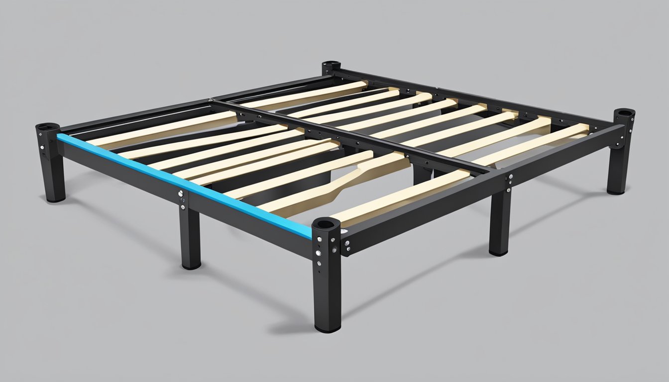 A bed frame supports heavy weights, with sturdy construction and reinforced joints